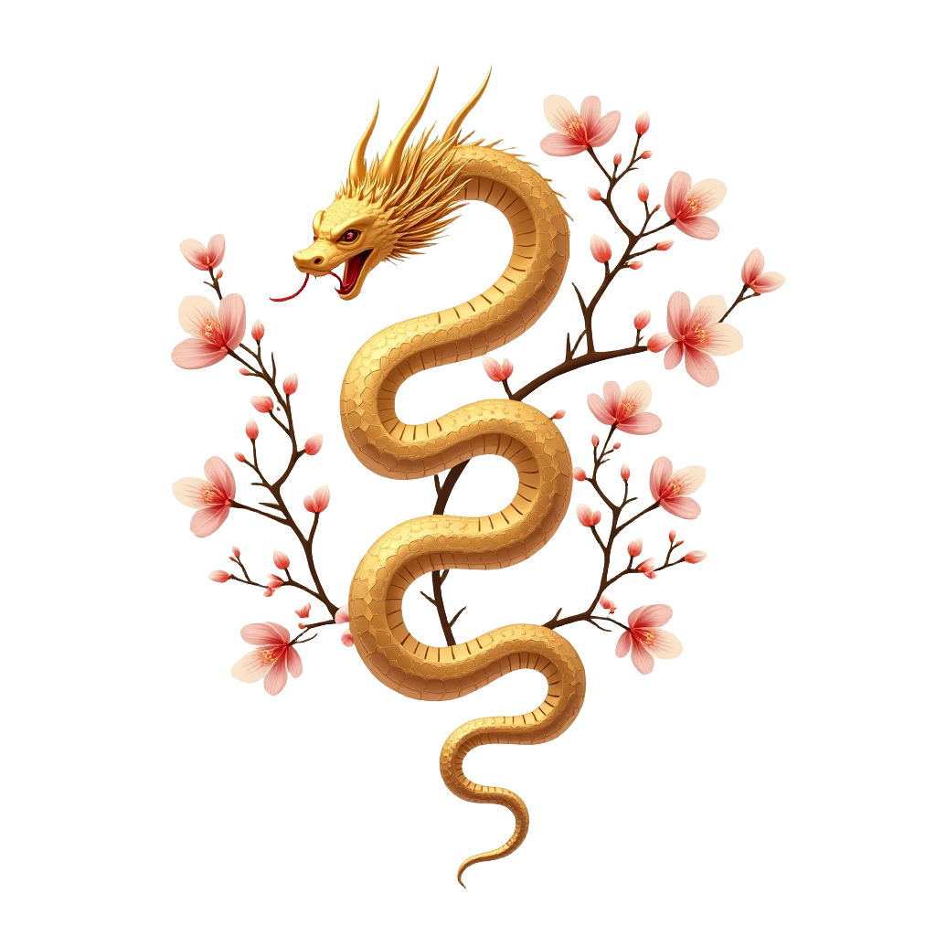 Golden Dragon with Cherry Blossoms